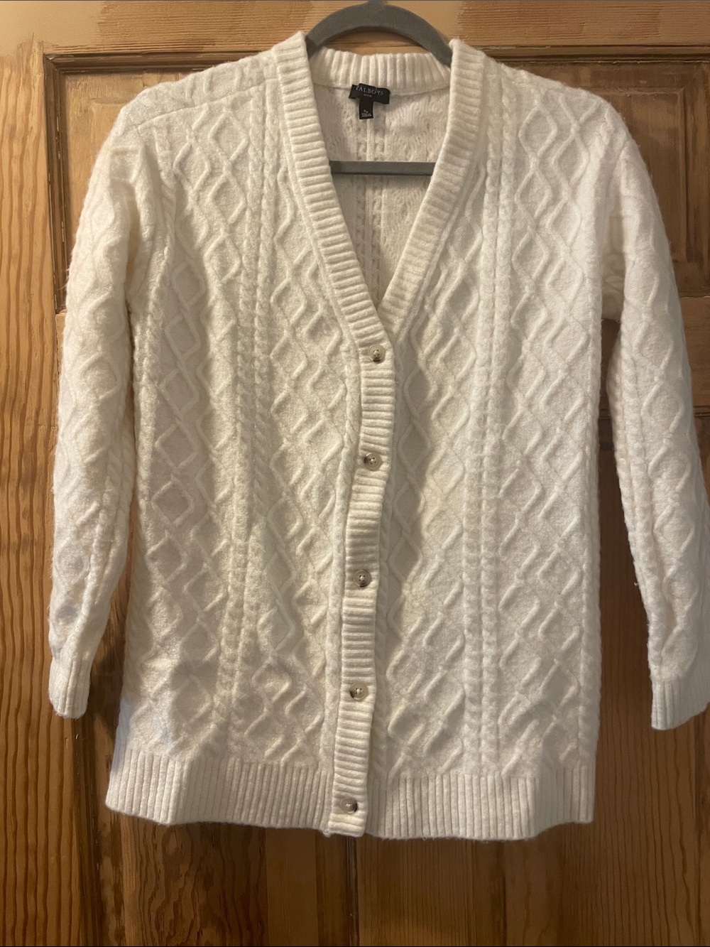 Talbots Petites SP Ivory Cable Knit Cardigan Sweater